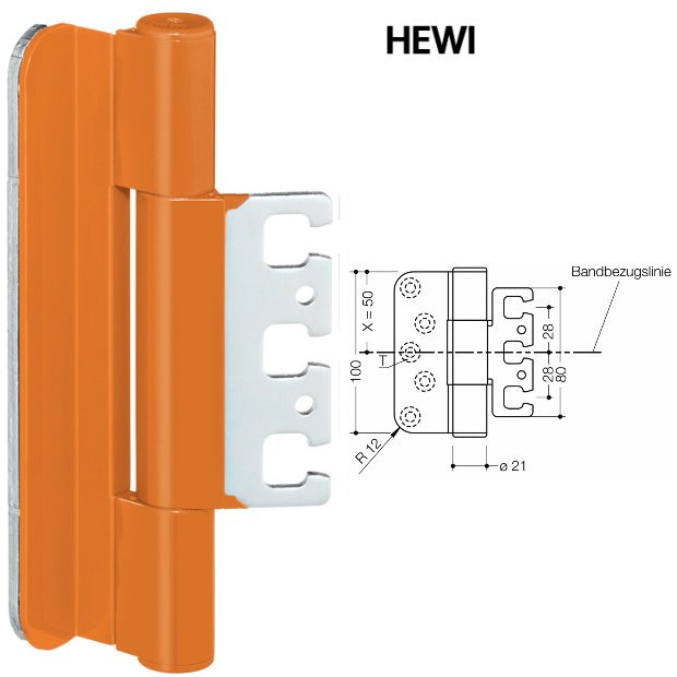 HEWI B9107.100 Dreirollenband gefaelzte Tren Aufnahmeelement VX 24 orange